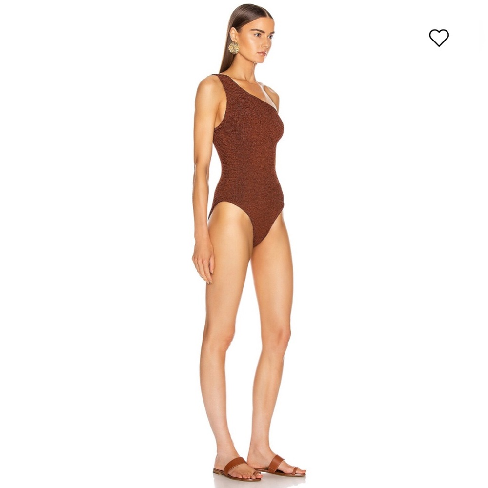 Hunza G Nancy Swimsuit in Metallic Bronze Chocolate Brown One Size - Picture 3 of 9